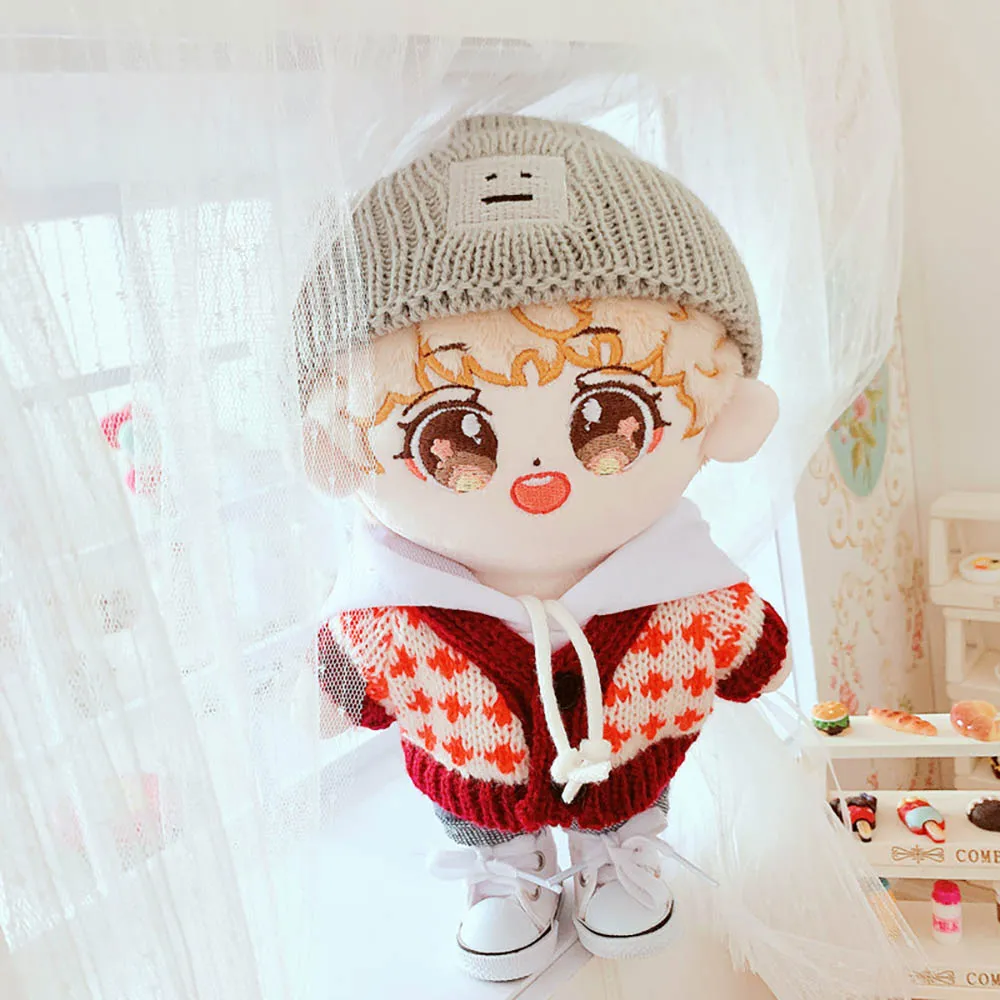 niannyyhouse Sweater Suit 4-Piece Set Dress Up Smiley Hat Jeans Hoodie 8in（20cm）Plush Doll Clothes Accessories