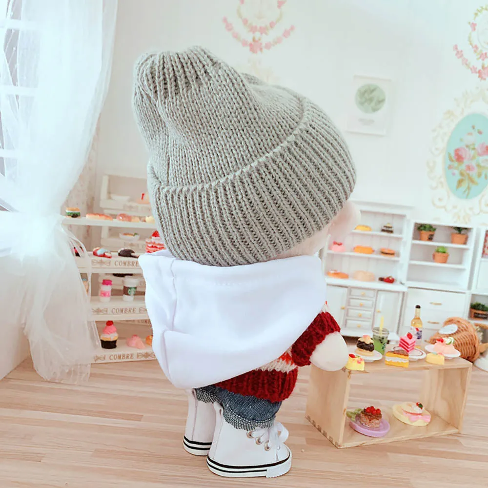 niannyyhouse Sweater Suit 4-Piece Set Dress Up Smiley Hat Jeans Hoodie 8in（20cm）Plush Doll Clothes Accessories