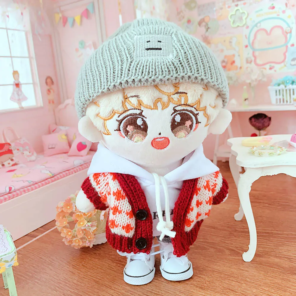 niannyyhouse Sweater Suit 4-Piece Set Dress Up Smiley Hat Jeans Hoodie 8in（20cm）Plush Doll Clothes Accessories