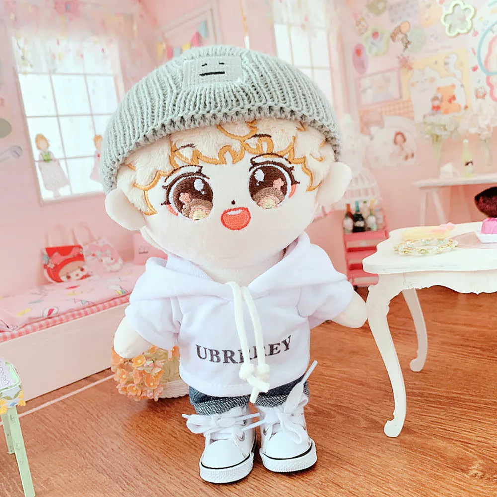 niannyyhouse Sweater Suit 4-Piece Set Dress Up Smiley Hat Jeans Hoodie 8in（20cm）Plush Doll Clothes Accessories