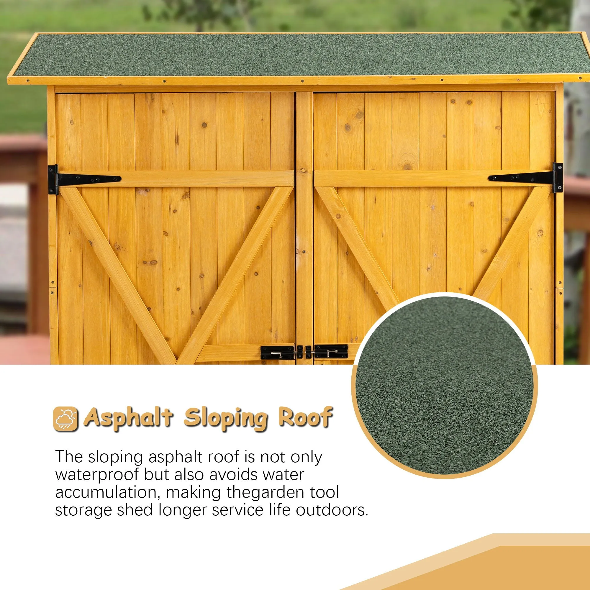 Outdoor Storage Shed With Lockable Door, Wooden Tool Storage Shed With Detachable Shelves & Pitch Roof - Natural