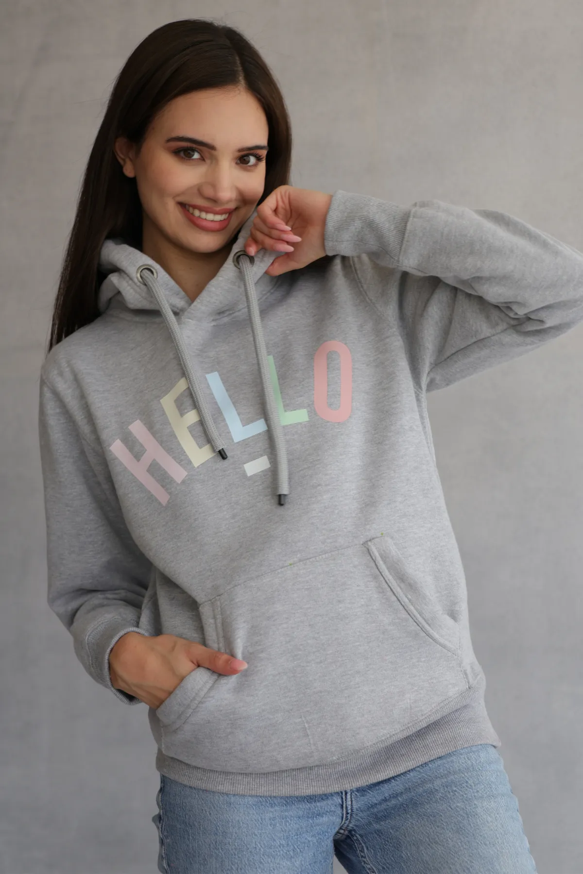 Pastel Grey Hello Hoodie