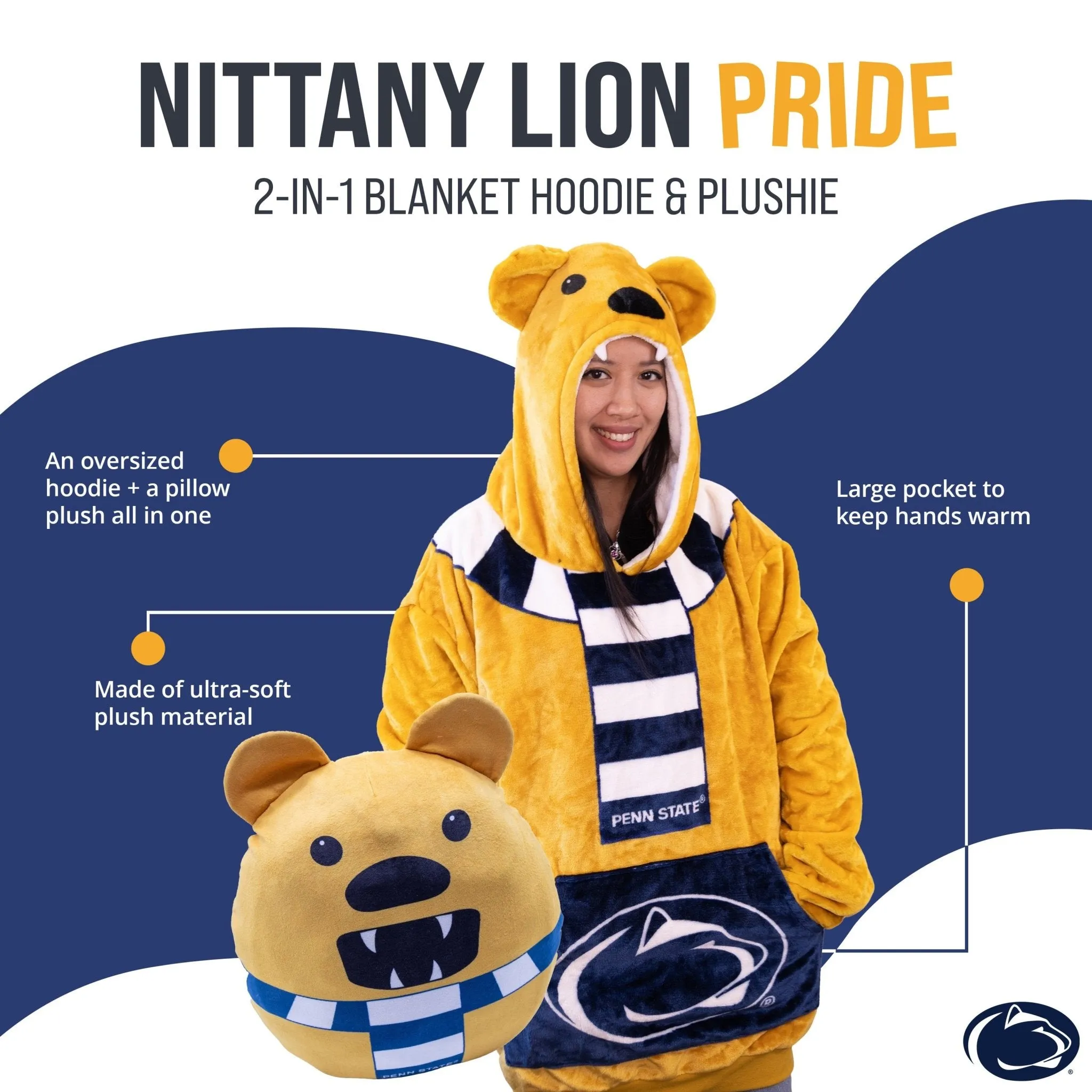 Penn State Nittany Lion Adult Snugible | Blanket Hoodie & Pillow