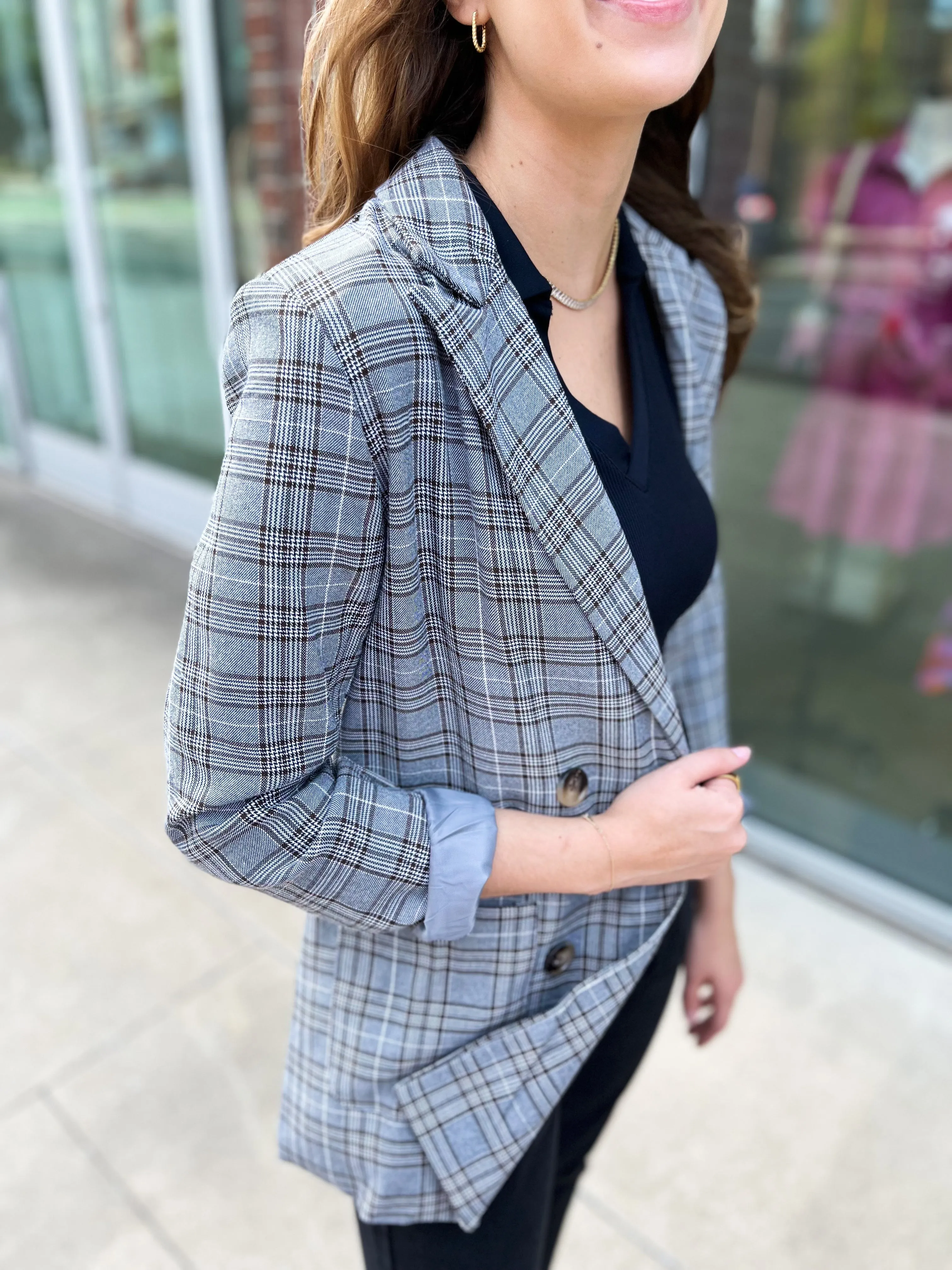 Preptastic Black and Grey Plaid Blazer