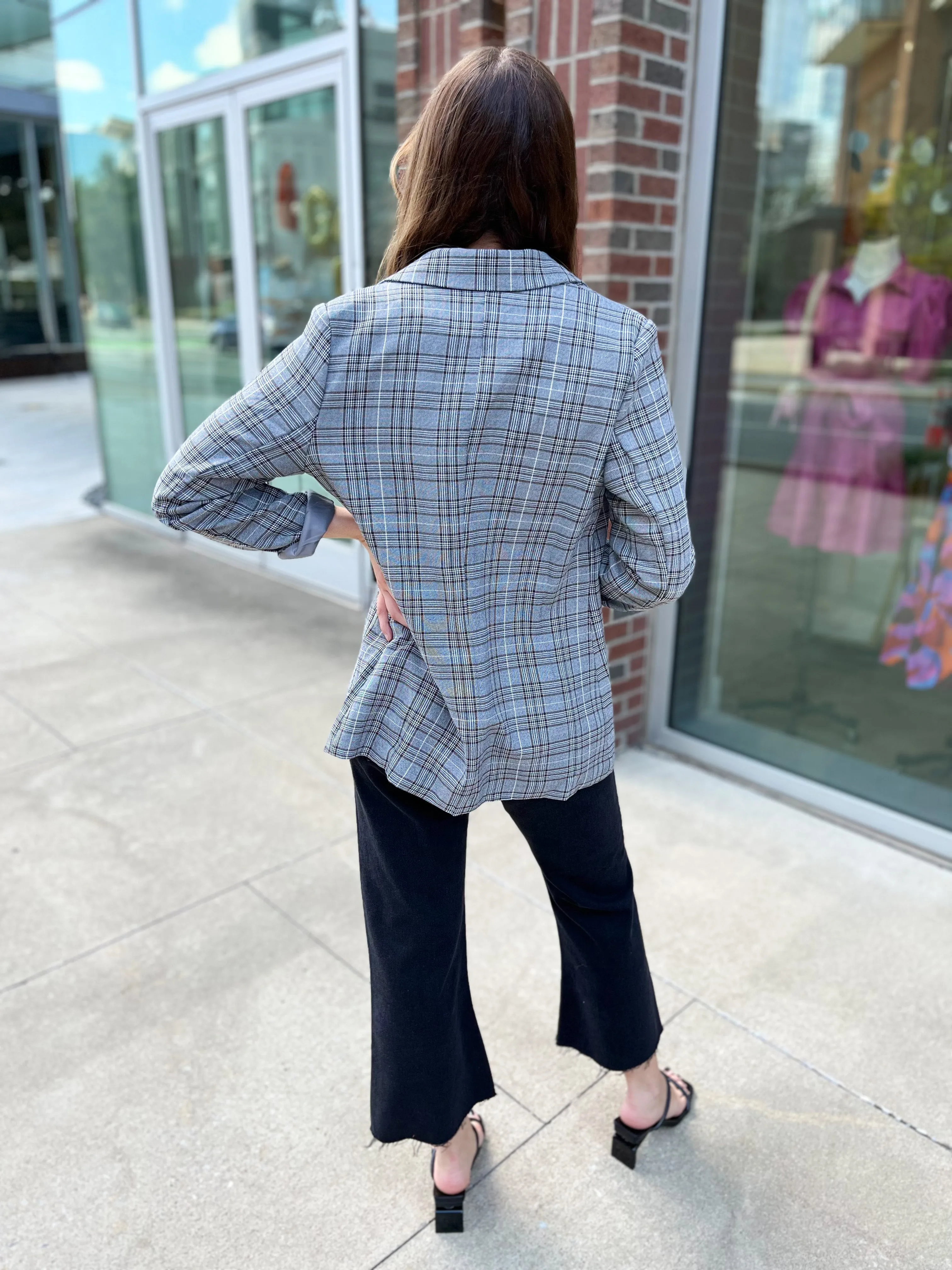 Preptastic Black and Grey Plaid Blazer