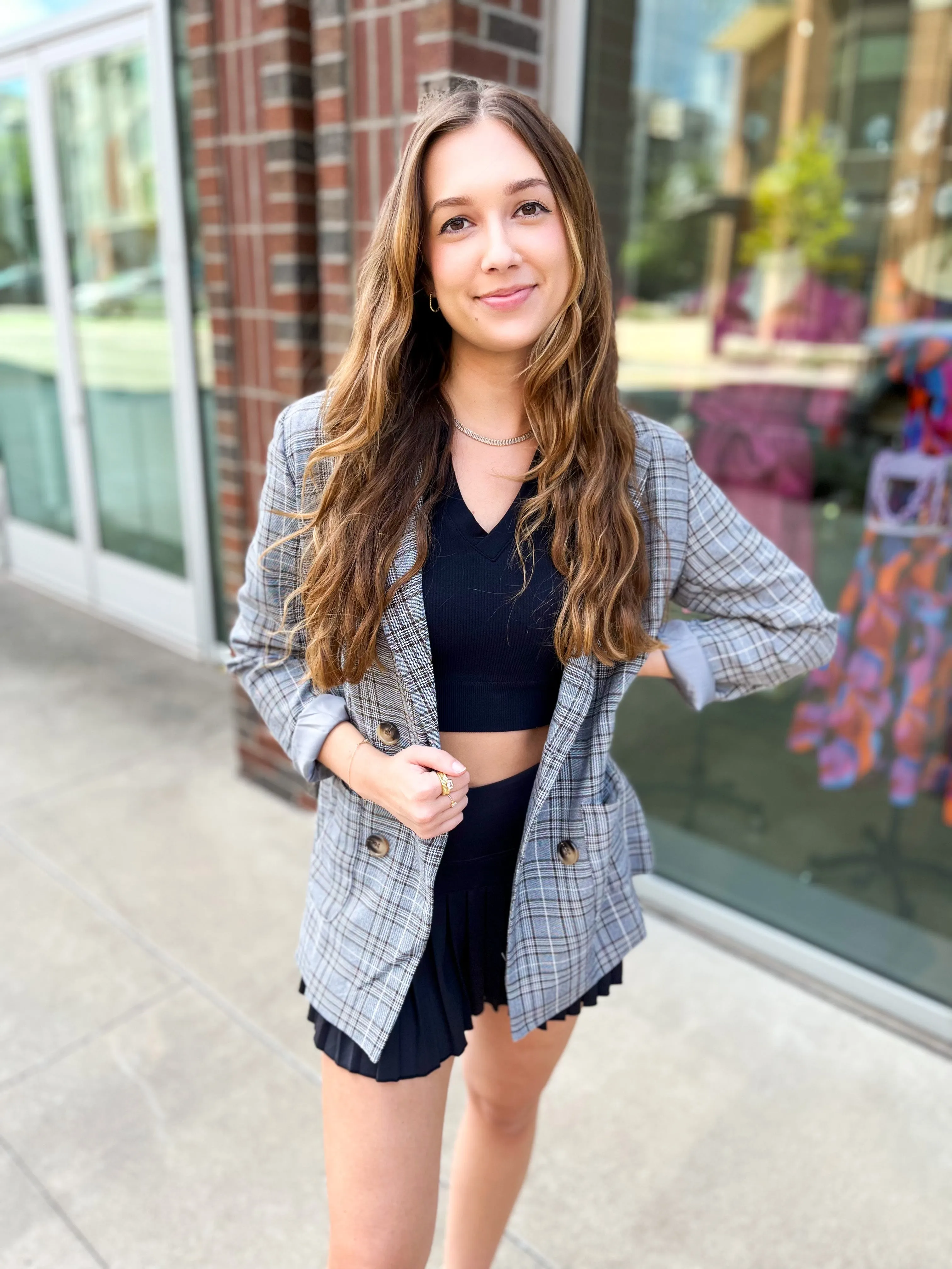 Preptastic Black and Grey Plaid Blazer