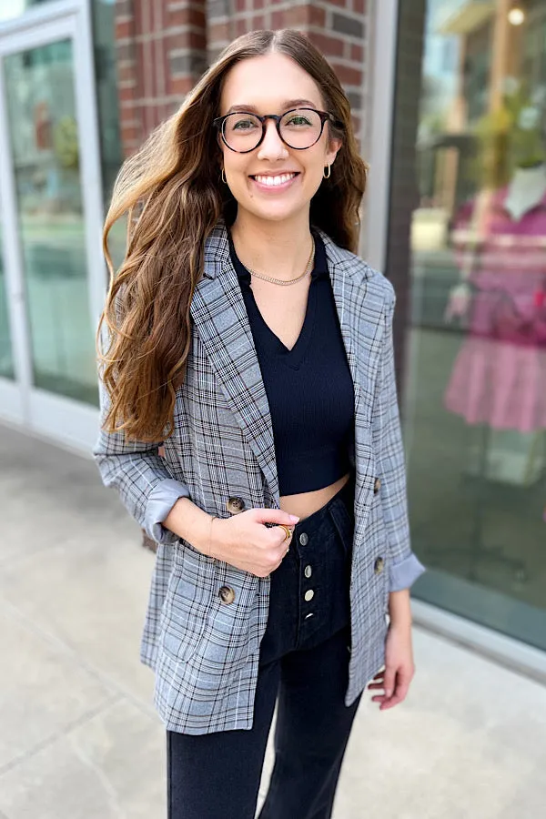 Preptastic Black and Grey Plaid Blazer