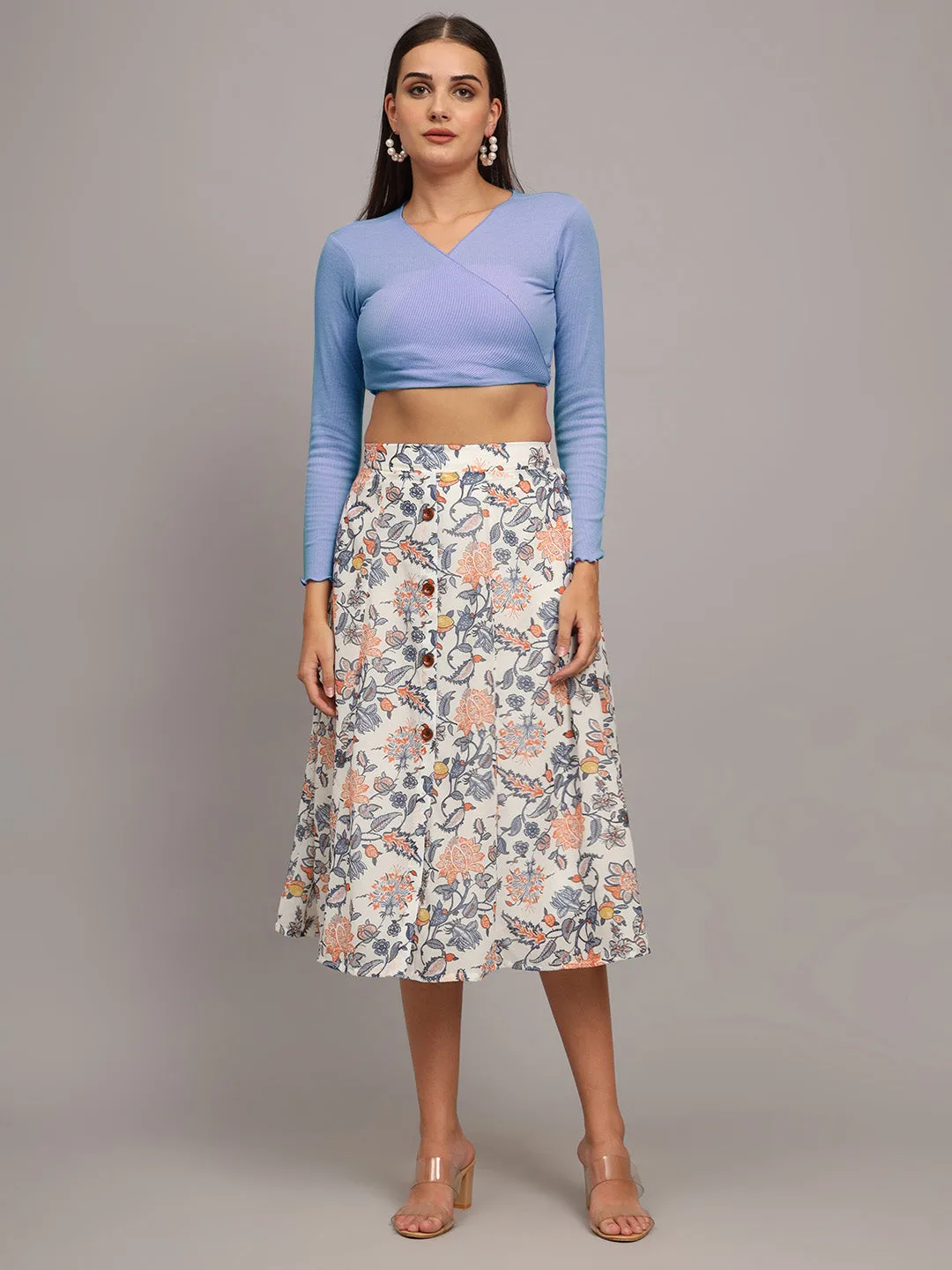 Printed Flared Midi Skirt