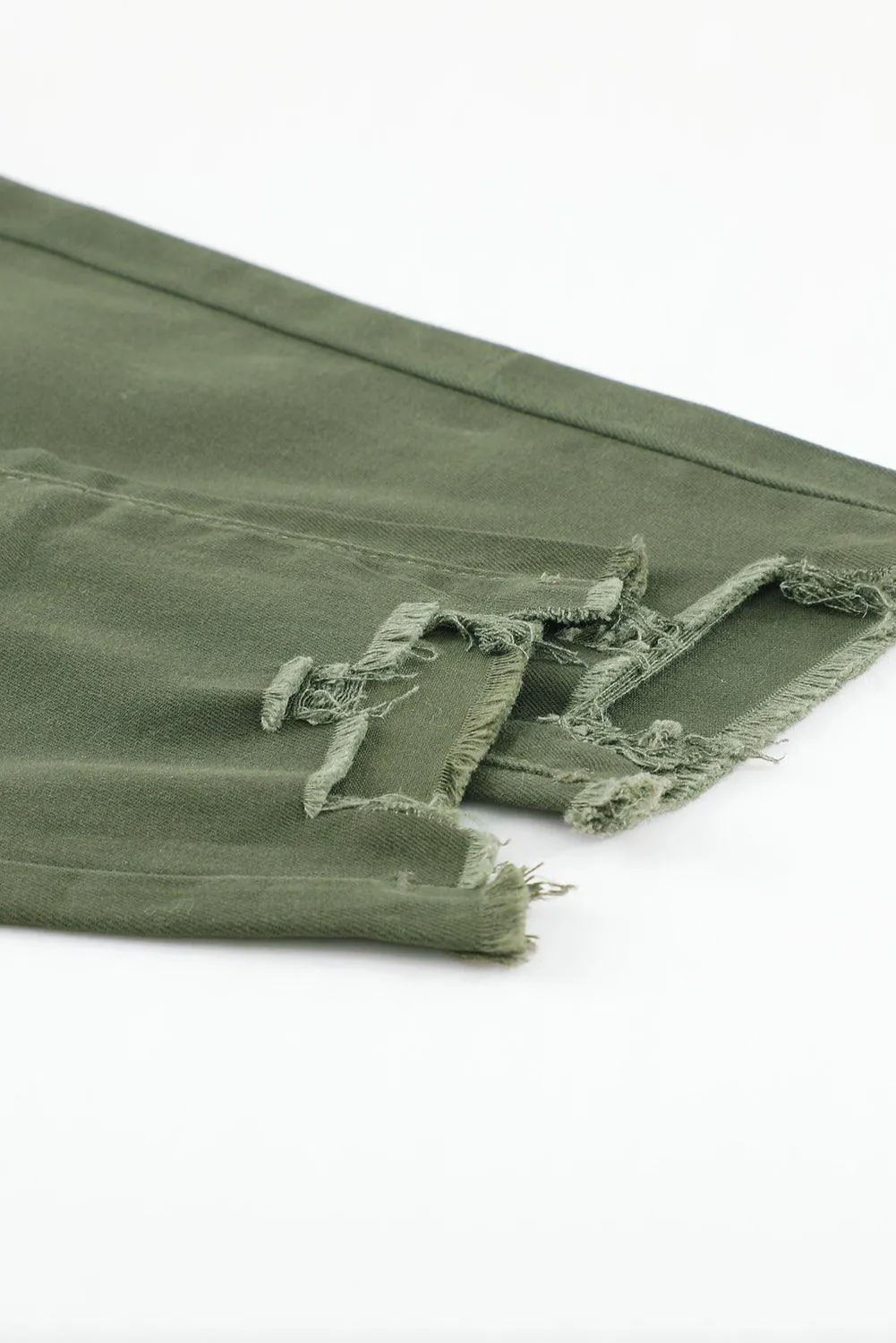 Sage Green Frayed Denim Jeans