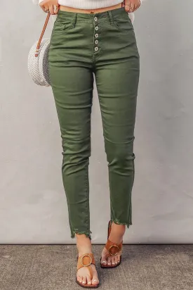 Sage Green Frayed Denim Jeans