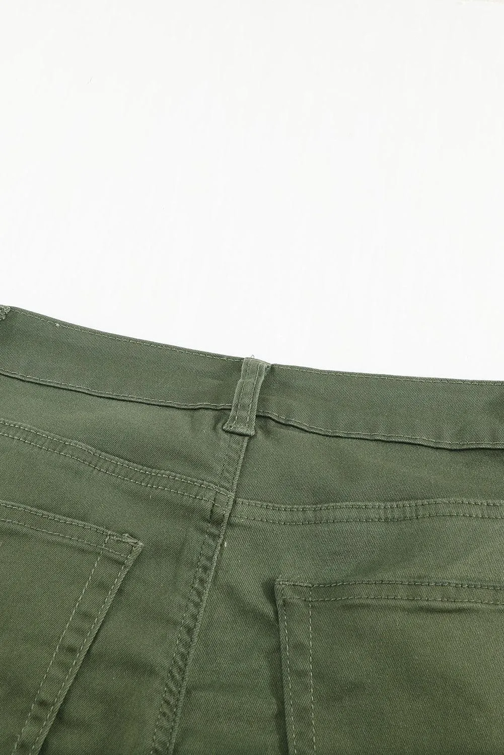 Sage Green Frayed Denim Jeans