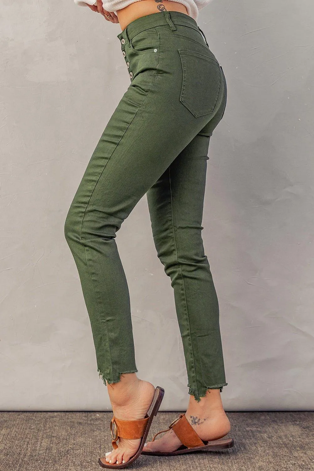 Sage Green Frayed Denim Jeans