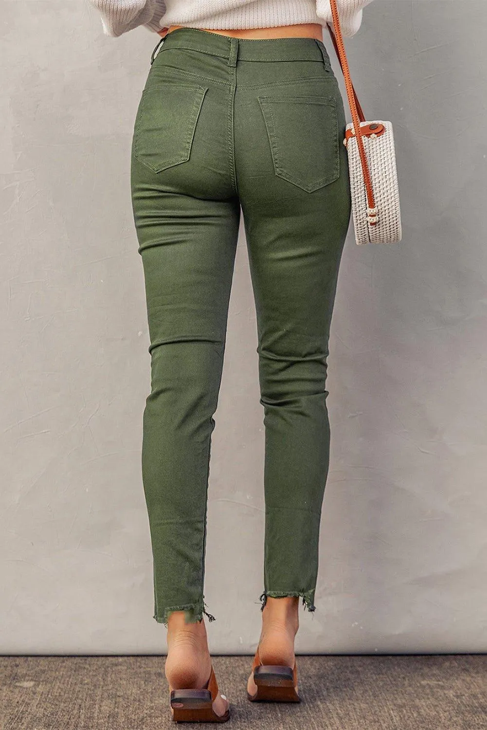 Sage Green Frayed Denim Jeans