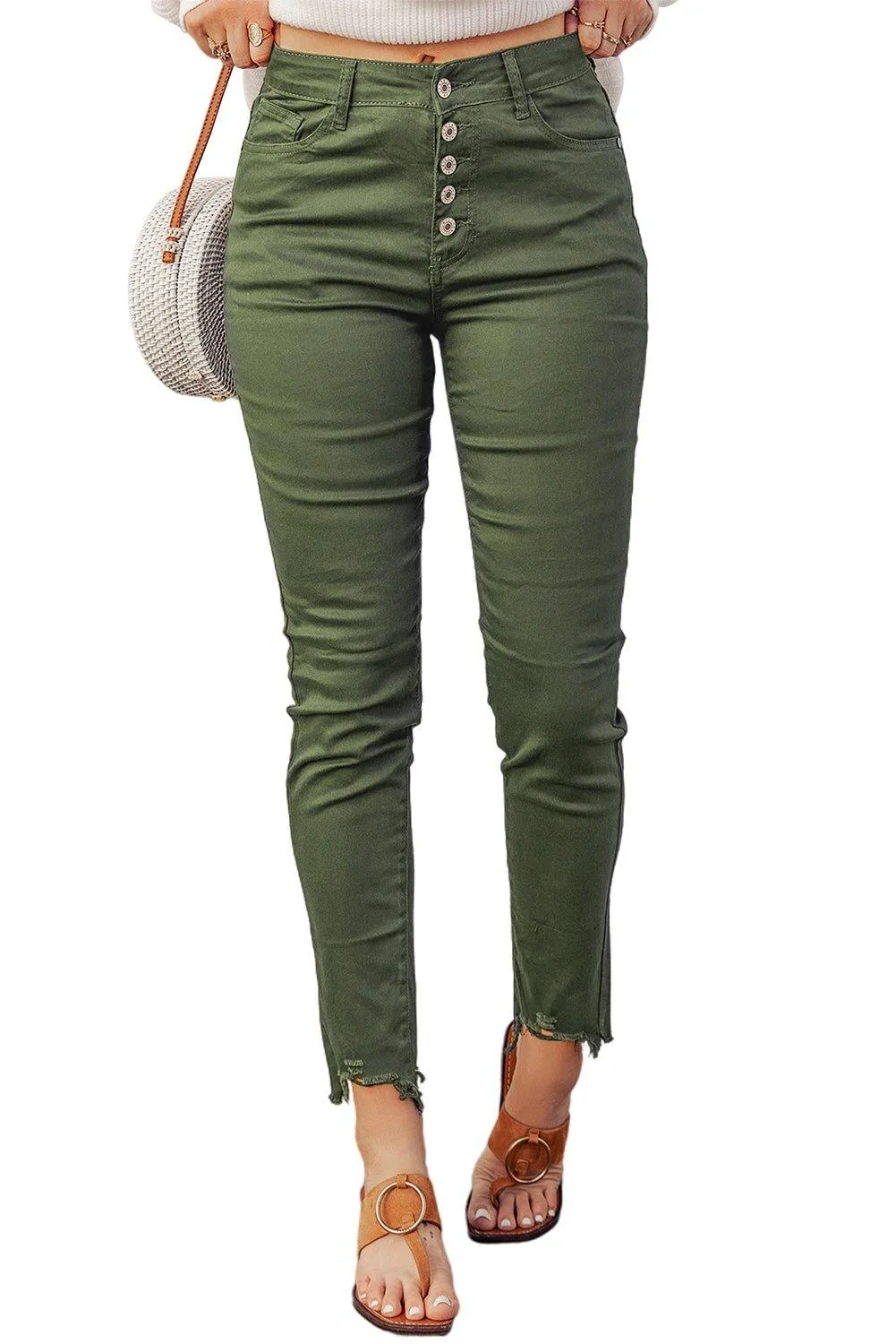 Sage Green Frayed Denim Jeans