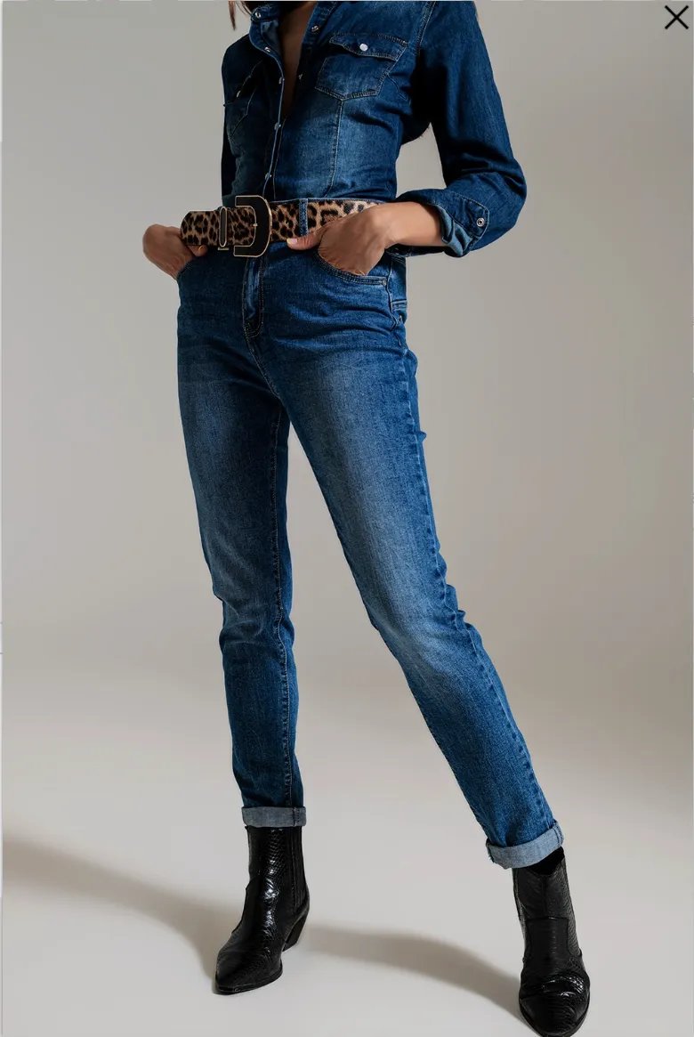 Skinny High Waisted Denim Jeans Mid Wash