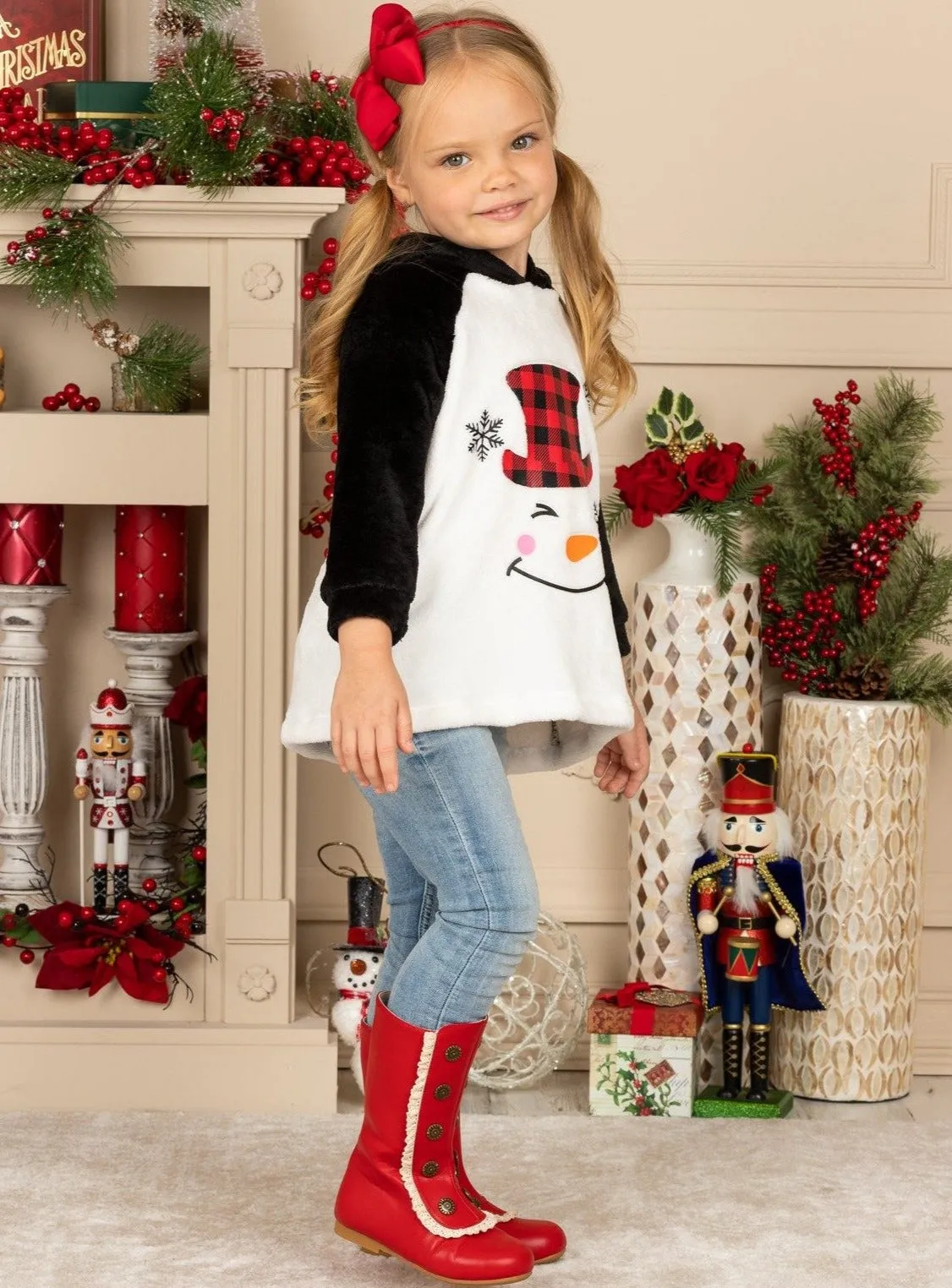 Snowman Plush Fleece Raglan Hoodie