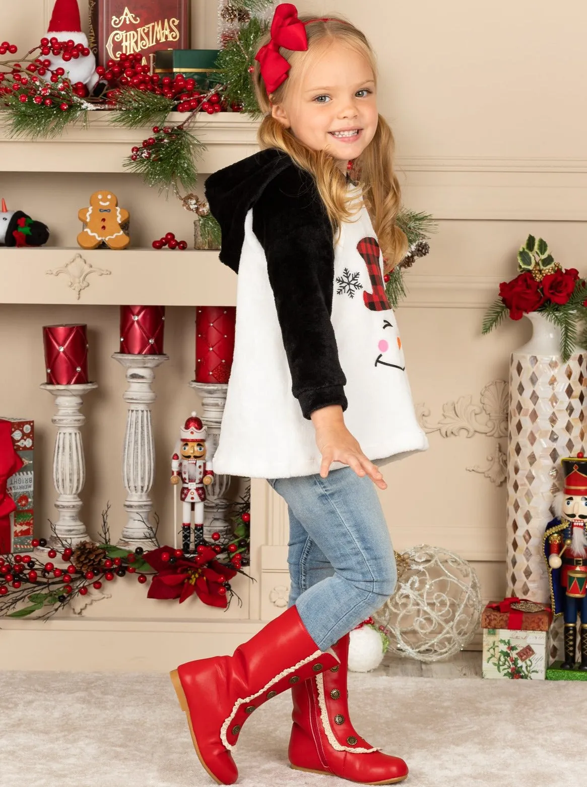 Snowman Plush Fleece Raglan Hoodie