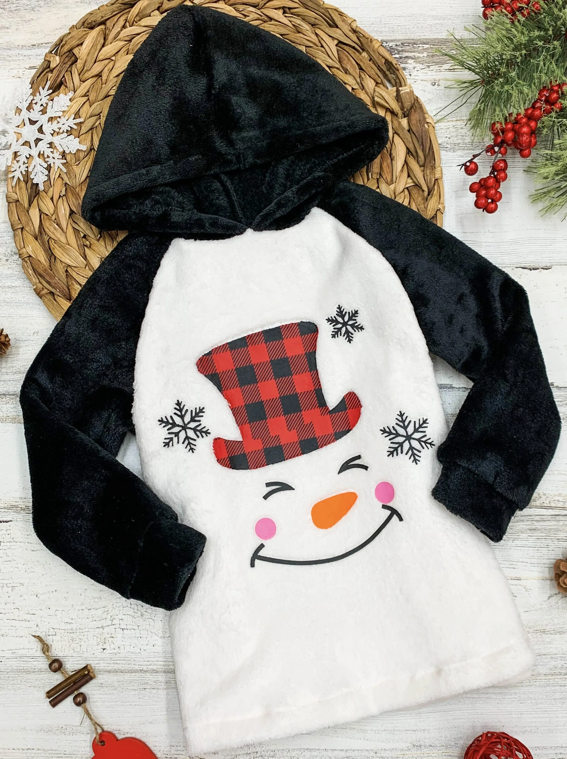 Snowman Plush Fleece Raglan Hoodie