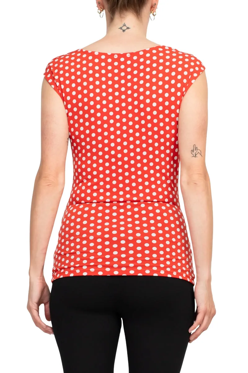 T Tahari Sleeveless Cowl Neck Polka Dots Top