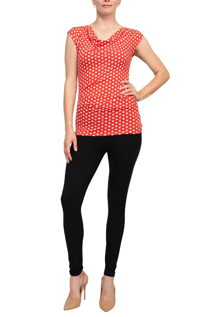 T Tahari Sleeveless Cowl Neck Polka Dots Top