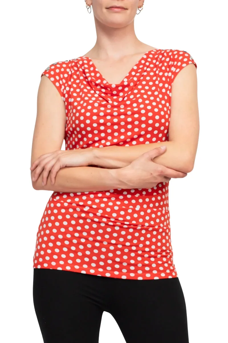 T Tahari Sleeveless Cowl Neck Polka Dots Top