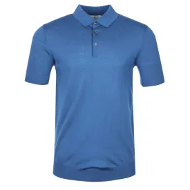 Thomas Maine Knitted Basic Polo Shirt in Mid Blue