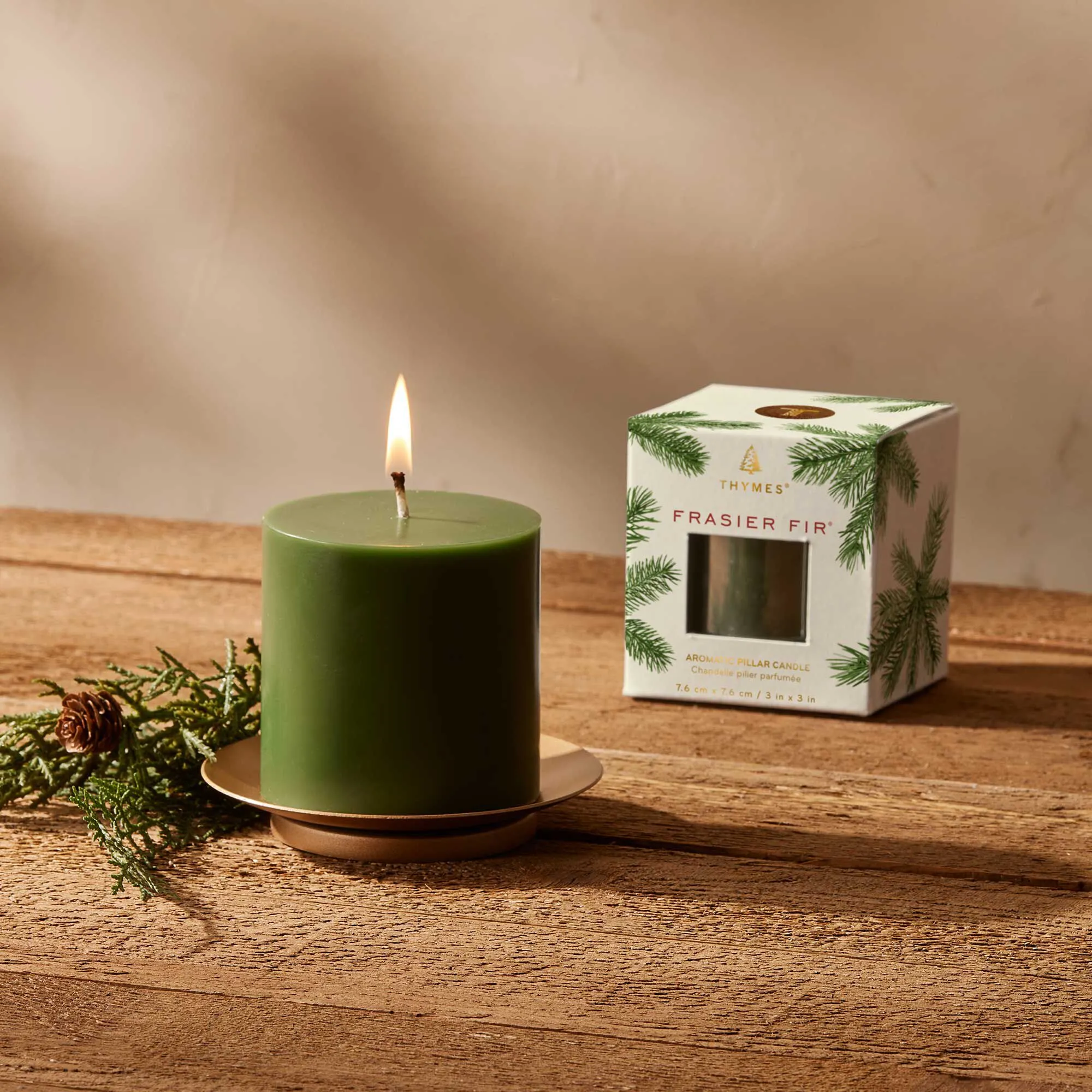 Thymes Frasier Fir Pillar Candle – 3" x 3"