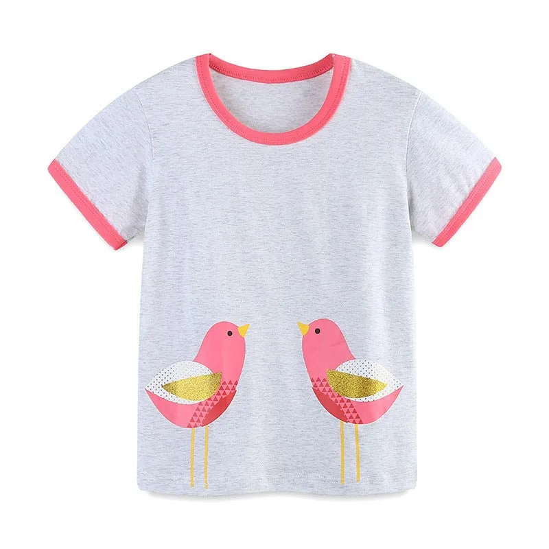 Toddler/Kid Girl's Cartoon Bird Print Gray T-shirt