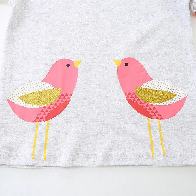 Toddler/Kid Girl's Cartoon Bird Print Gray T-shirt