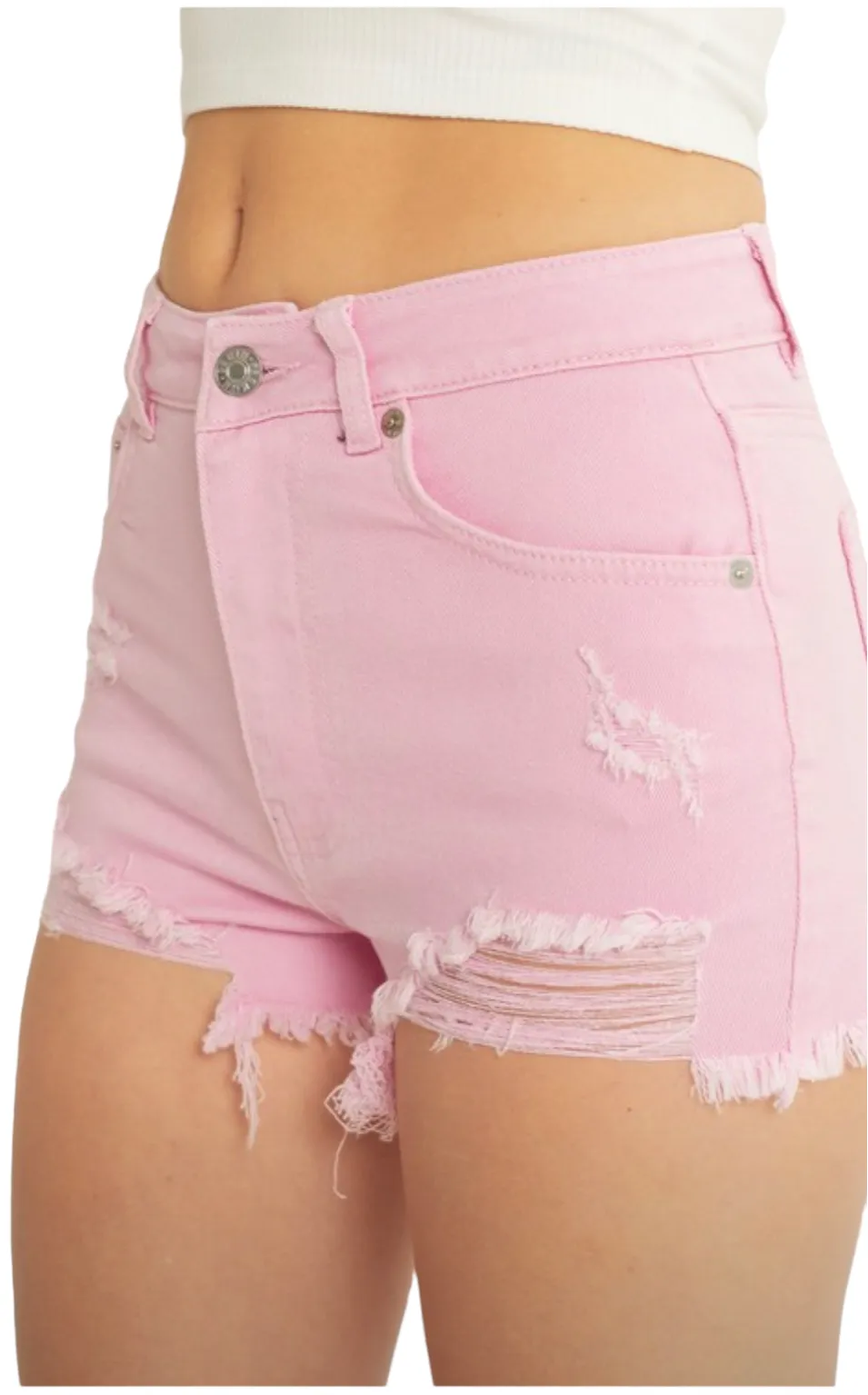 Trendy Pink Frayed High-Waisted Denim Shorts