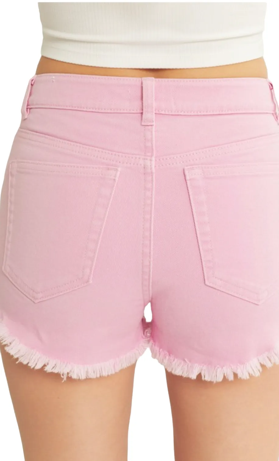 Trendy Pink Frayed High-Waisted Denim Shorts