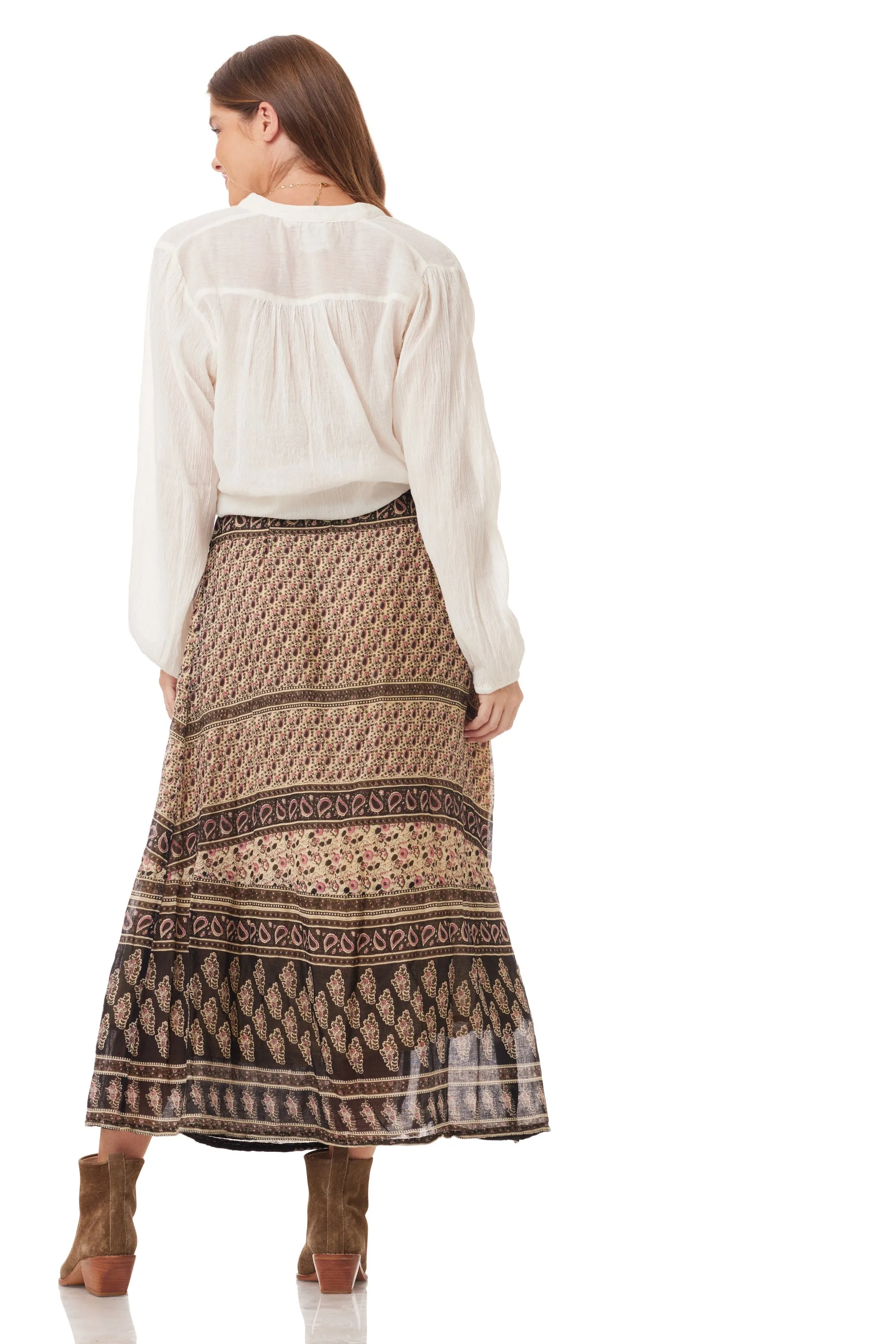 Vanessa Printed Maxi Wrap Skirt Vintage Brown