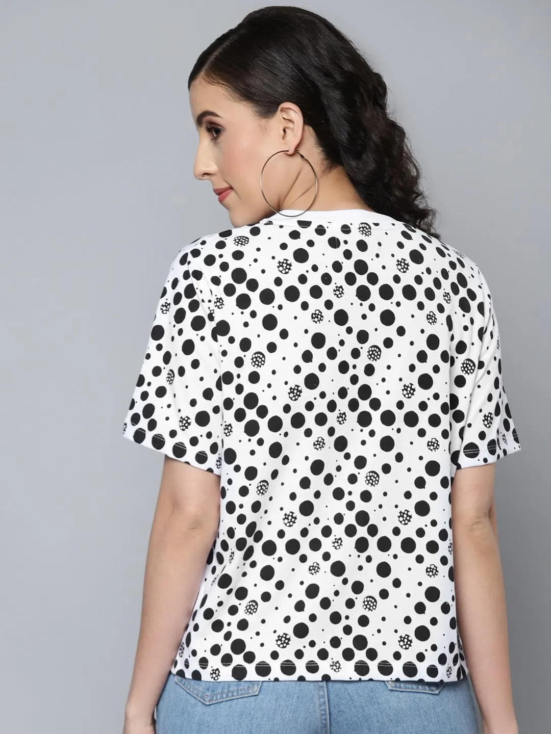 Women Black Polka Dot Regular T-Shirt