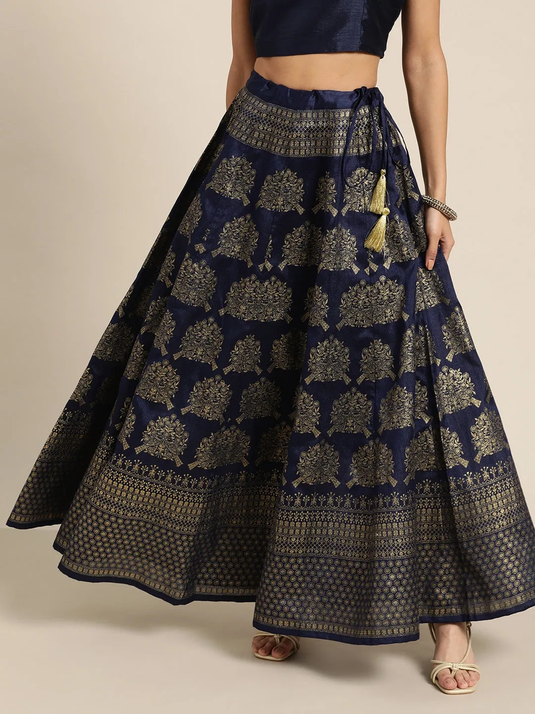 Women Navy Kali Foil Print Anarkali Skirt