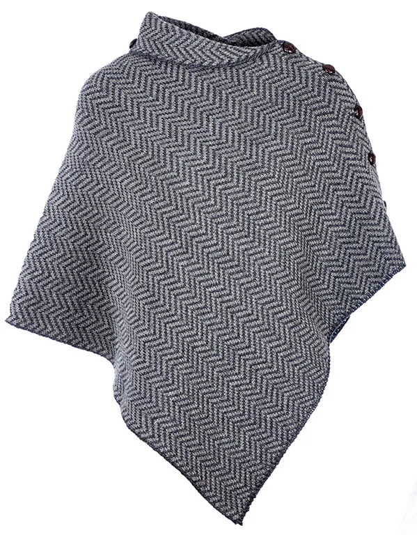 Women's Merino Wool Herringbone Poncho by Aran Mills